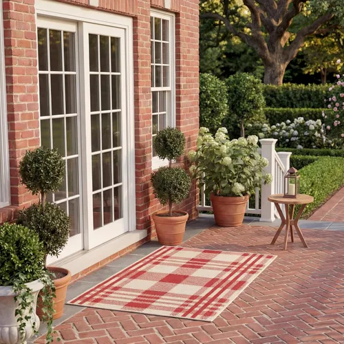 Vista 84 de SAFAVIEH Alfombra Lavable para Exteriores Colección Courtyard - 2'3" x 4', Beige y Azul, Patrón a Cuadros, No Desprende Pelusa y Fácil Limpieza