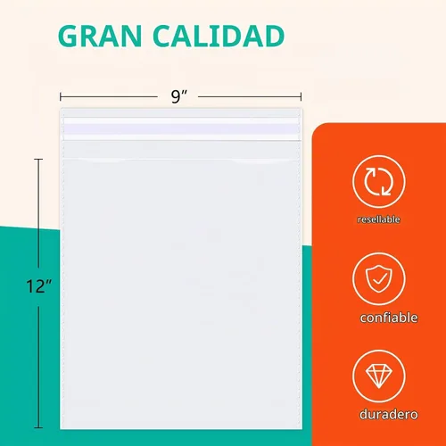 Vista 2 de iMailer - 100 unidades - Bolsas de celofán de plástico transparente de 9 x 12 pulgadas - Bolsas de polietileno resellables autosellantes