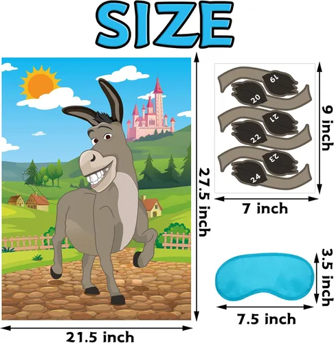 Vista 3 de Joy Bang Ponle la cola al burro para niños con pegatinas de cola y máscaras para los ojos, juegos de fiesta de cumpleaños para niños y niñas