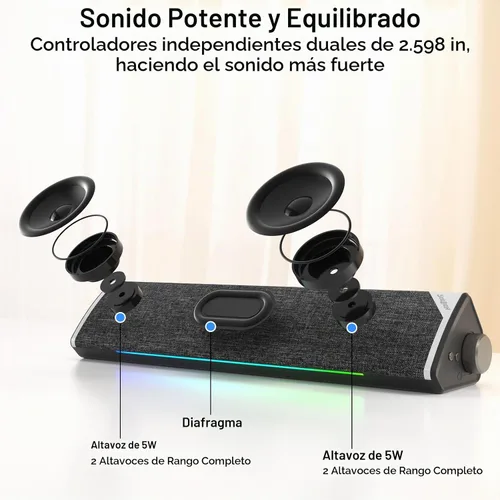 Vista 2 de SOULION Altavoces de computadora Bluetooth con cable alimentados por USB