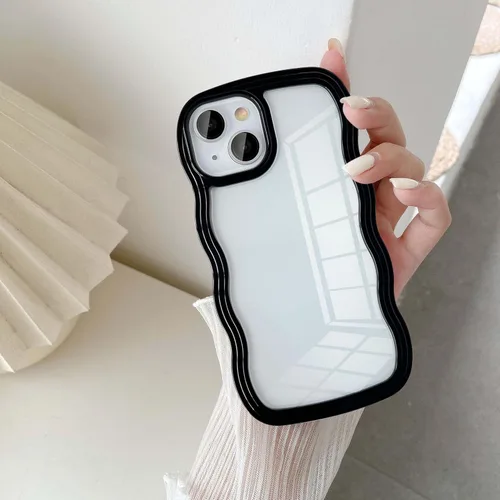 Vista 10 de UEEBAI Funda transparente con marco ondulado para iPhone 14 Plus de 6.7 pulgadas, funda transparente y rizada, bonita funda ondulada para teléfono