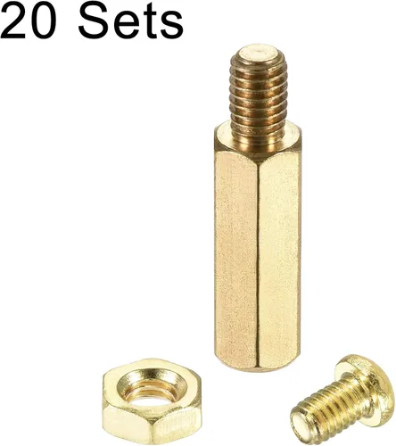 Vista 3 de uxcell M4 - Espaciador hexagonal de latón de 0.669 in+0.236 in macho-hembra, kit de tuercas roscadas para placa base PCB, placa de circuito