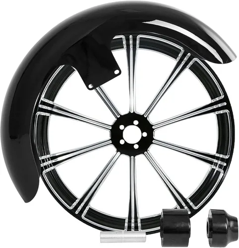 Vista 16 de TCMT Llanta de rueda delantera de 21", buje de rueda de brida de doble disco con guardabarros delantero negro sin pintar, compatible con modelos