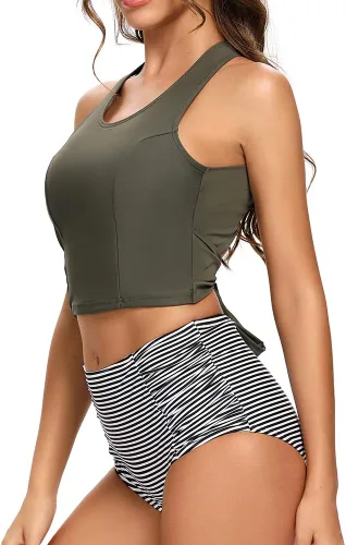 Vista 6 de Dixperfect Traje de baño de dos piezas de cintura alta con control de abdomen para mujer, S