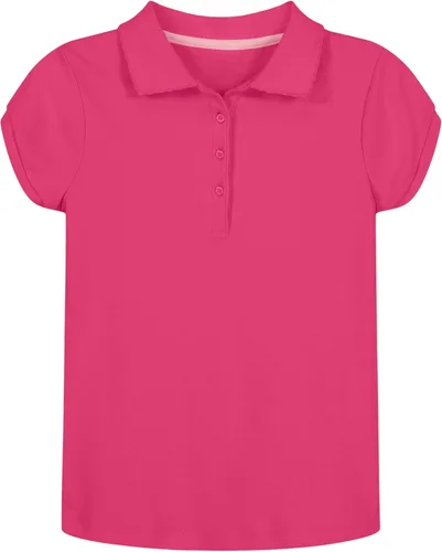 Vista 18 de Nautica Camisa polo de manga corta para uniforme escolar para niñas, cierre de botón, tela de piqué suave