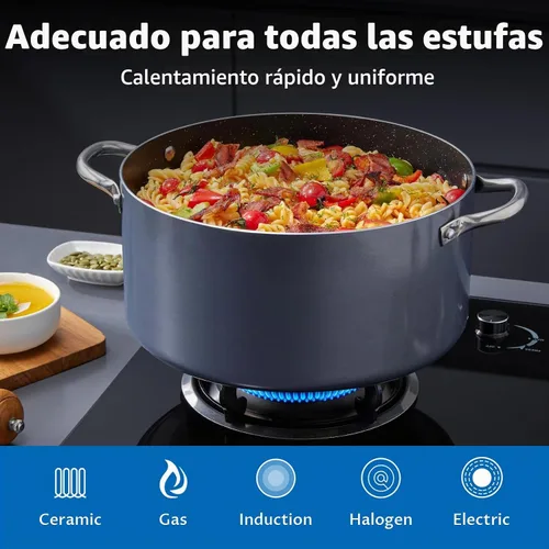 Vista 4 de BEZIA - Olla antiadherente de 6 cuartos con tapa, compatible con inducción