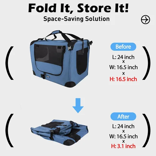 Vista 4 de Prutapet Transportador grande para gatos de 24 x 16.5 x 16.5 pulgadas, jaula portátil para perros pequeños y medianos, plegable, con cuenco plegable