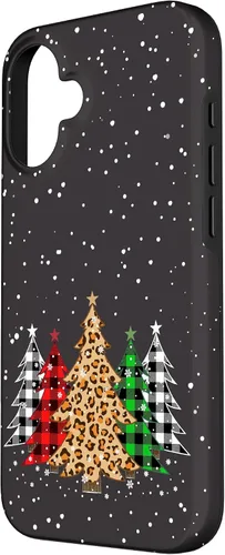 Vista 2 de Funda con diseño de árboles de Navidad con estampado de leopardo y cuadros para iPhone 16