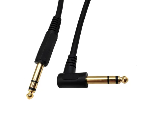 Vista 3 de Cable de instrumento de guitarra de 1/4 de pulgada, ángulo de 90 grados, conector TRS macho a 1/4 de pulgada, cable de audio TRS macho para guitarra