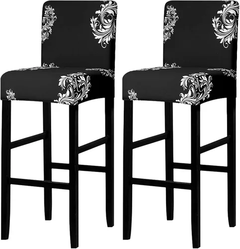 Vista 37 de Lellen Juego de 2 fundas para taburetes de bar, fundas jacquard para taburetes de bar, fundas deslizables elásticas para taburetes de bar