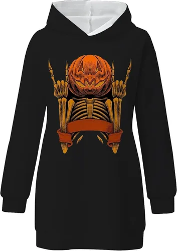 Vista 3 de Vestido de Halloween para mujer estampado de sudadera con capucha para otoño e invierno