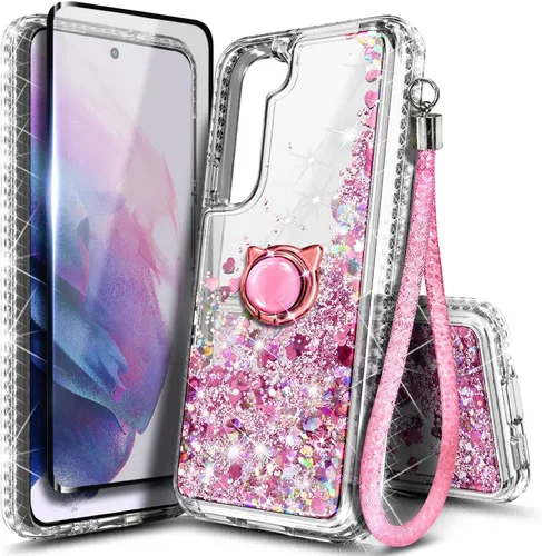 Vista 31 de NGB - Funda para teléfono Samsung Galaxy S9, color aguamarina/morado, bonita funda con purpurina líquida para mujeres y niñas, con protector