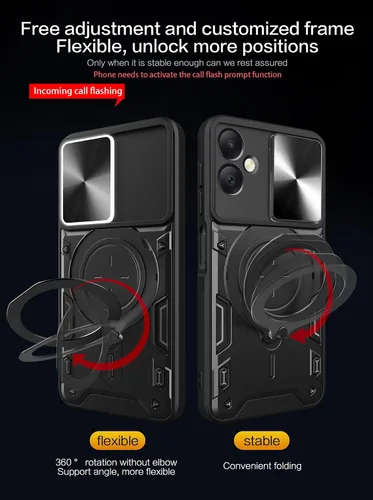 Vista 4 de Funda compatible con Moto E22i 4G, compatible con Motorola Moto E22 4G Kickstand Soporte magnético [PC duro + TPU] Funda 2 en 1, color negro
