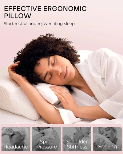 Vista 7 de Almohadas cervicales de espuma viscoelástica Elviros para el dolor de cuello y hombros, almohada para el cuello para dormir, almohadas para dormir