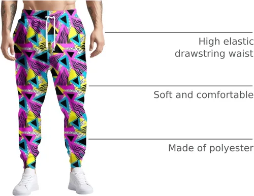 Vista 2 de Pantalones deportivos para hombre de los años 80 y 90, divertidos, para correr, con estampado retro, pantalones deportivos casuales con bolsillos