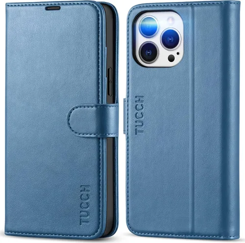 Vista 10 de TUCCH Funda tipo billetera para iPhone 13 Pro Max, con bloqueo RFID, con 4 ranuras para tarjetas, con soporte, a prueba de golpes, con carcasa