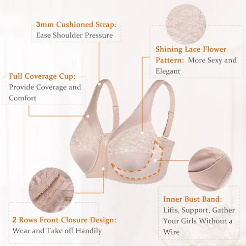 Vista 2 de HACI Brasier de figura completa para mujer, talla grande, sin forro, sin forro, brasier diario