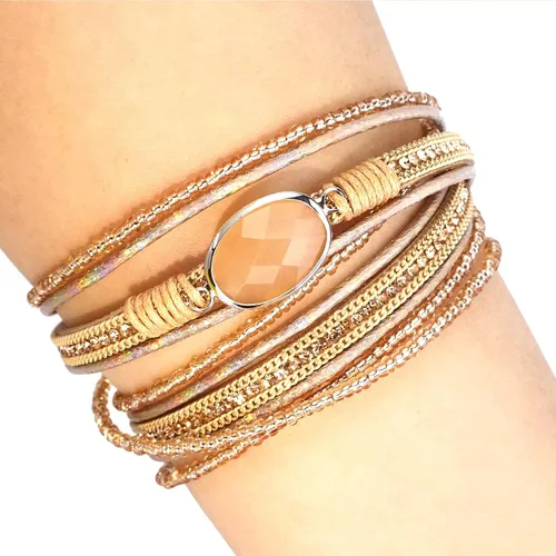 Vista 6 de SuYi - Pulsera de cuero trenzado de múltiples capas, con hebilla magnética