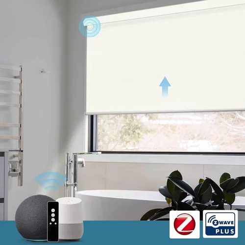 Vista 2 de SmartWings Z-Wave/Zigbee Smart - Persianas enrollables, vinilo beige Persianas motorizadas eléctricas 100% opacas con control remoto, persianas
