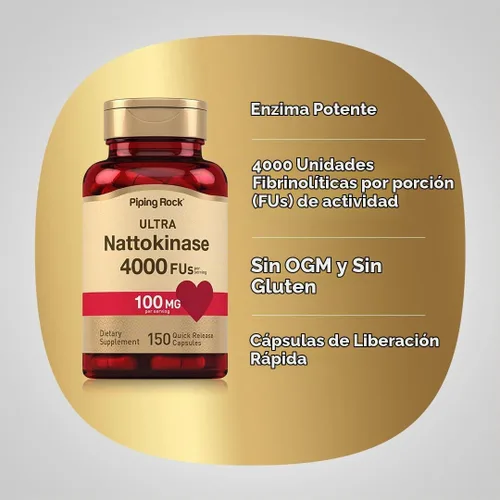 Vista 4 de Piping Rock Suplemento de nattoquinasa 4000 FU 100 mg 150 cápsulas