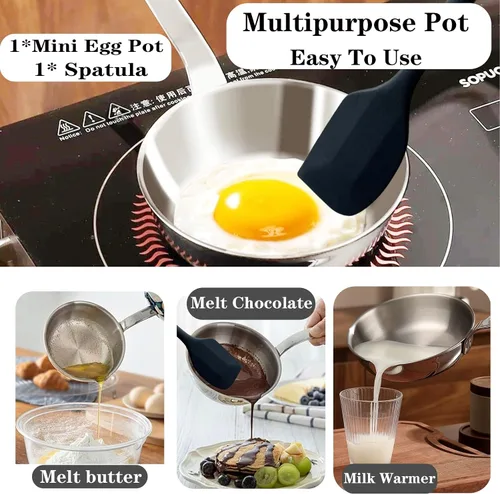 Vista 6 de Mini sartén para huevos, sartén para tortilla de acero inoxidable 304, sartén para salsa de 5.1 pulgadas, mini sartén para calentar mantequilla