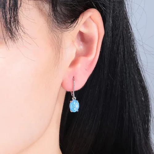 Vista 2 de CiNily Aretes colgantes de ópalo de corte ovalado para mujer, chapados en oro de 14 quilates, ópalo de fuego, chapado en rodio, aretes de gota