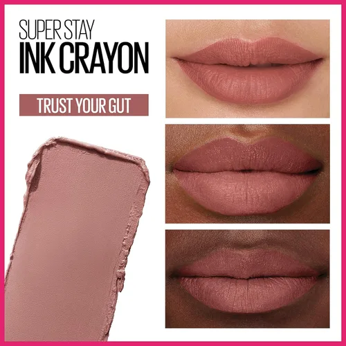 Vista 3 de Maquillaje de lápiz labial Maybelline Super Stay Ink Crayon, lápiz labial mate con punta de precisión con sacapuntas integrado, larga duración
