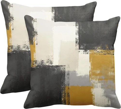 Vista 29 de Emvency Juego de 2 fundas de almohada modernas con pintura abstracta negra, blanca y gris, fundas de almohada decorativas para sofá, decoración
