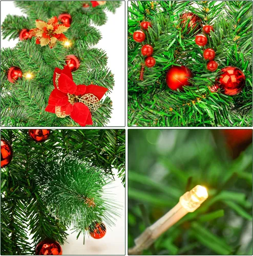 Vista 3 de Guirnalda de Navidad, guirnalda de Navidad con luces, funciona con pilas, 9 pies, de ratán, flores artificiales y vid artificiales de Navidad