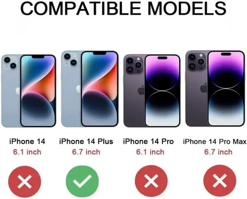 Vista 2 de Funda magnética compatible con iPhone 14 Plus, iPhone 14 Plus con cubierta de cámara y soporte de grado militar, a prueba de golpes, color negro