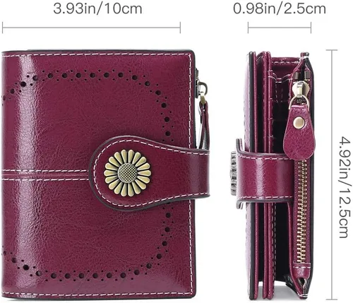 Vista 3 de SENDEFN - Cartera de piel auténtica para mujer con protección RFID y caja de regalo Púrpura Moderno