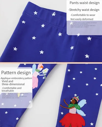 Vista 2 de KISSOURBABY Leggings para niñas pequeñas, pantalones elásticos de moda, pantalones cómodos
