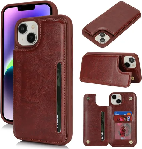 Vista 13 de iCoverCase Funda protectora de piel sintética compatible con iPhone 14 Plus con tarjetero, para mujeres y hombres, bloqueo RFID, funda protectora