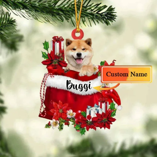 Vista 145 de Perro Akita Inu personalizado en bolsa de regalo, adorno de Navidad, nombre personalizado, regalo para amantes de los perros, familia, Navidad