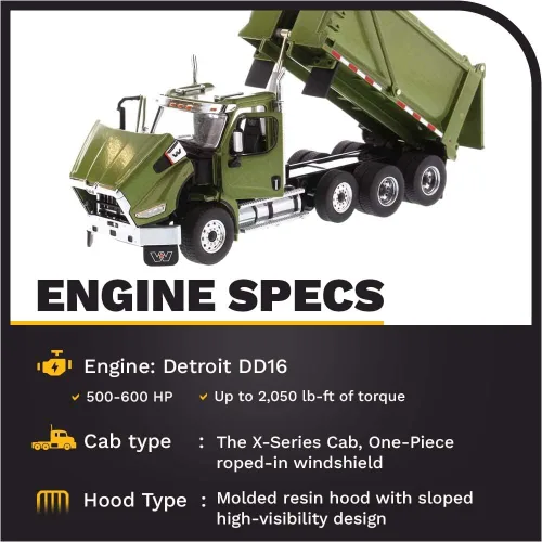 Vista 3 de 1:50 Western Star Tándem con eje empujador y carrocerías buey vertedero de estampida – Capó de apertura, motor diesel Detroit, puertas de apertura
