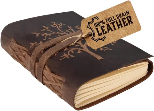 Vista 14 de Diario de cuero con papel para cuaderno rayado - MOONSTER® Diarios encuadernados en cuero para escribir para mujeres y hombres, 18x13cm Cuadernos