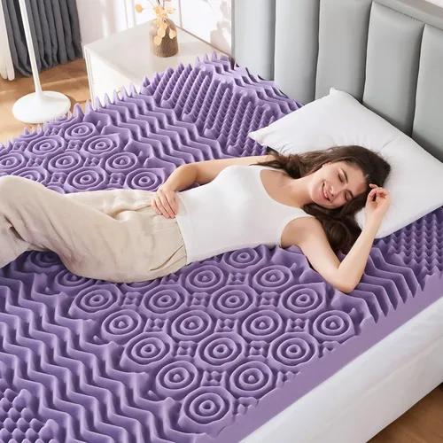 Vista 9 de MUXHOMO - Cubrecolchón de espuma de 2 pulgadas, tipo colmena de 7 zonas, con gel refrescante de lavanda para dolor de espalda, certificado