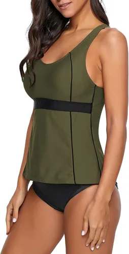 Vista 4 de GRAPENT - Conjunto de tankini de dos piezas con espalda cruzada para mujer