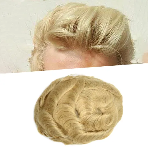Vista 510 de Toupee para hombre 100% cabello humano real tupé para hombres 0.004 in piel de poliuretano para hombre, sistema de reemplazo de piezas de pelo