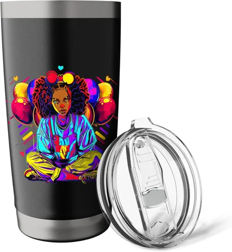 Vista 5 de Streetwear synthwave 80s 90s black pride girl clown hip teen Stainless Steel Insulated Tumbler