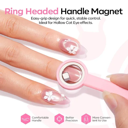 Vista 4 de modelones Juego de imanes de ojo de gato, esmalte de gel francés con corazón de ojo de gato, kit de herramientas de uñas de doble cabeza 5 en 1