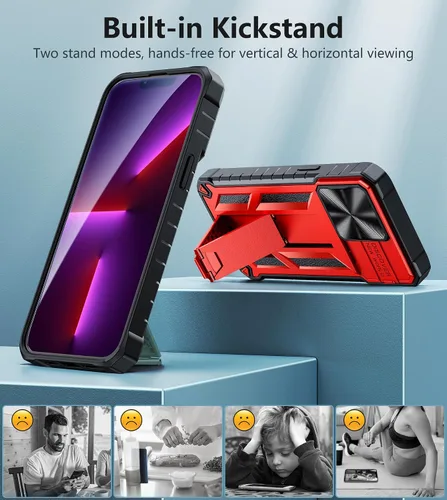 Vista 3 de SOiOS Funda para iPhone 13-Pro-Max con soporte y deslizador, color negro Protección a prueba de caídas de grado militar, cubierta resistente