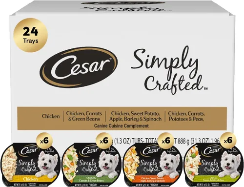 Vista 14 de CESAR SIMPLY CRAFTED - Alimento húmedo suave para perros adultos, paquete variado de pollo, zanahorias, patatas y guisantes y carne de res, pollo