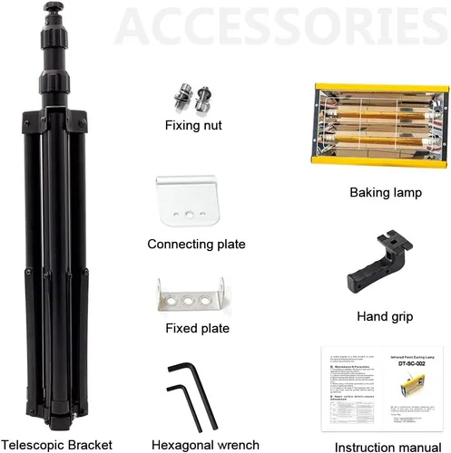 Vista 6 de DATOUBOSS Lámpara infrarroja para hornear pintura 2000w secador de secado de onda corta lámpara con soporte