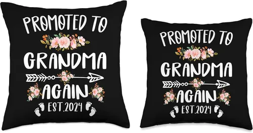 Vista 3 de Promoted To GRANDMA Est.2024 Again Pregnancy Announcement - Almohada de 16 x 16 pulgadas, multicolor