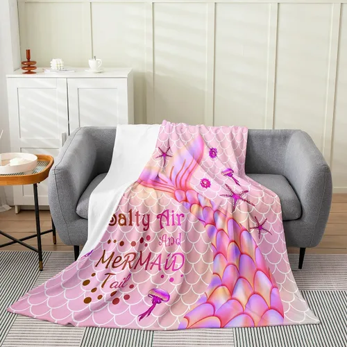 Vista 12 de Erosebridal Manta de cola de sirena para niños, manta de vellón de sirena de 40 x 50 pulgadas para niñas, manta de franela de escamas de peces