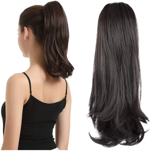 Vista 19 de BARSDAR Extensiones de cola de caballo con clip de garra, extensiones de cabello corto ondulado negro de 14 pulgadas para mujer, extensiones