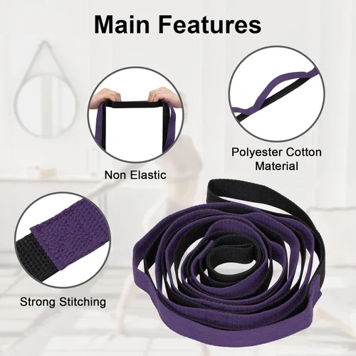 Vista 3 de Amrules Yoga Strap for Stretching with 10 Loops Inelastic Soft Polyester Cotton Stretch Out Band for Exercise, Yoga, Pilates and Dance for Men and