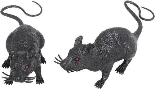 Vista 4 de Toyvian 2 piezas de juguete de ratón espeluznante espeluznante espeluznante rata falsa trucos de Halloween bromas accesorios juguete decoración