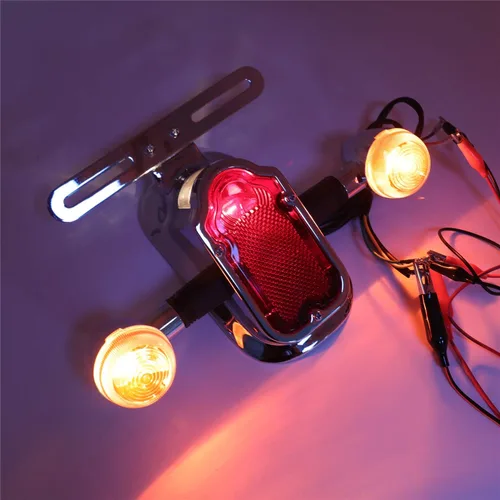 Vista 8 de Motocicleta cromo ámbar metal sepulcral freno cola W/señal de luz compatible con bicicleta de motocicleta gemela grande [P/N: XH3118B-A-01-CD+AMBER]